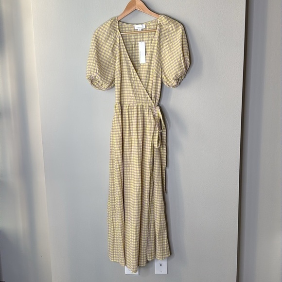 Topshop Seersucker Checker Print Midi Wrap Dress in Purple & Yellow Size 8 NWT - Picture 3 of 10
